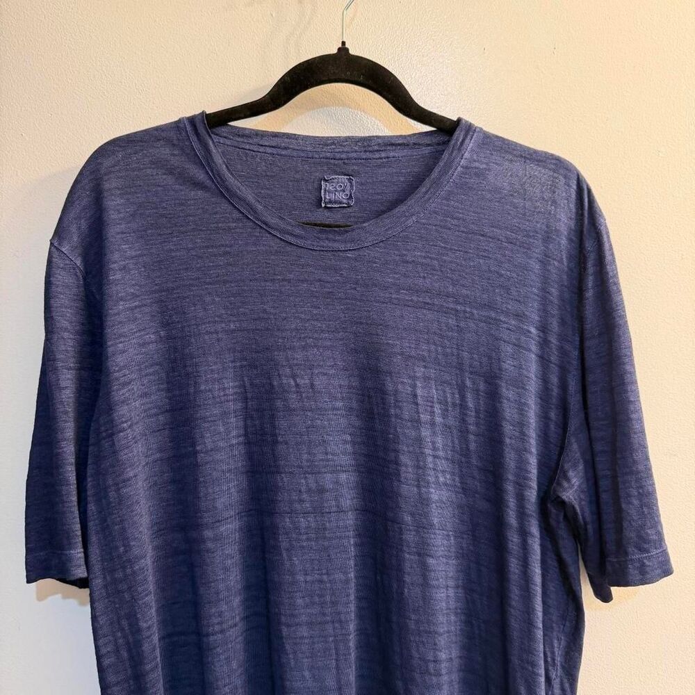 120% Lino Men’s XL Linen T-Shirt Blue Short Sleeve Lightweight Luxury Tee